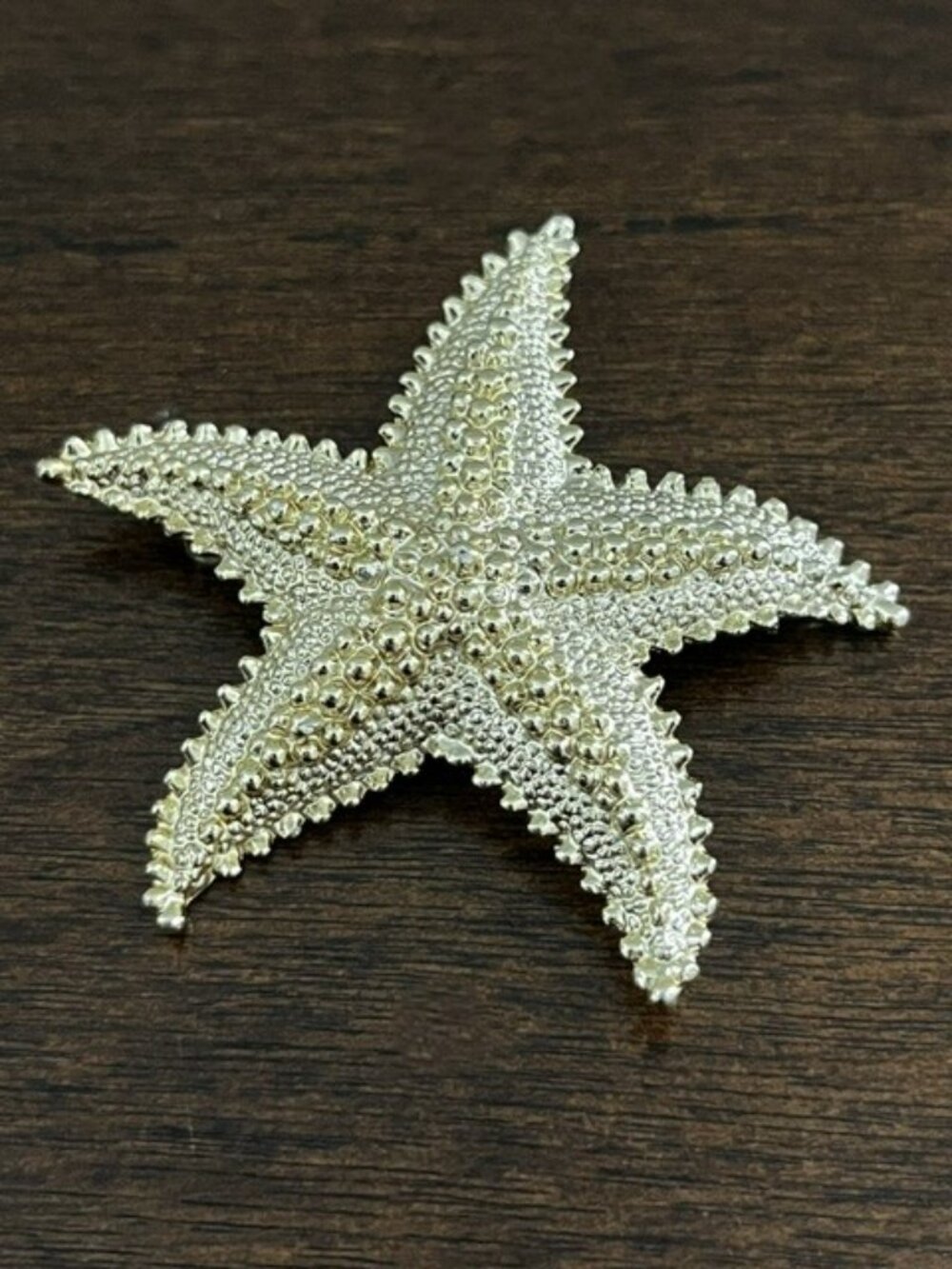 Starfish Brooch Textured Gold Tone Beachy Coastal Neutral